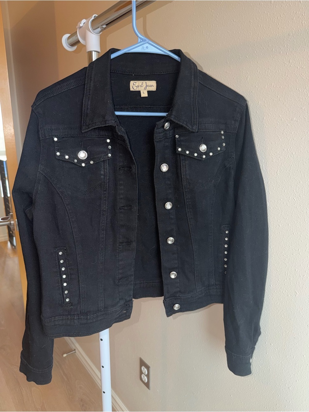 Earl Jeans Black Studded Denim Jacket with Silver Accents